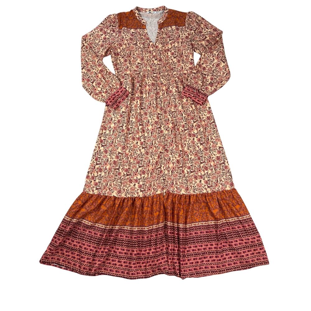 Floral Maxi Dress with Orange and Pink Accents